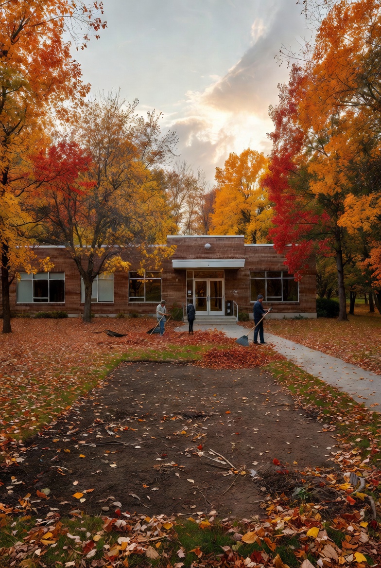Fall cleanup service at a commercial property